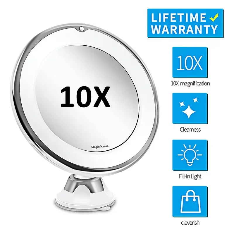 Flexible 10x Magnifying LED Vanity Mirror – Adjustable, Lighted Makeup Mirror with Suction Base