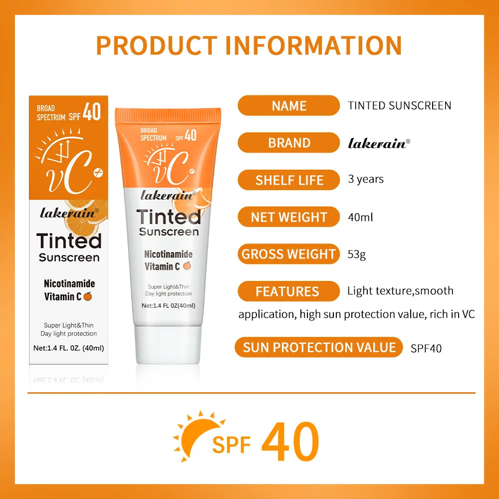 🌞 Vitamin C Tinted Sunscreen with SPF 40 – Hydrating Mineral Protection with Zinc Oxide & Titanium Dioxide for a Healthy Glow ✨