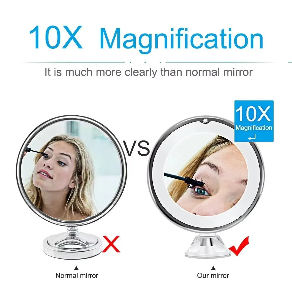 Flexible 10x Magnifying LED Vanity Mirror – Adjustable, Lighted Makeup Mirror with Suction Base