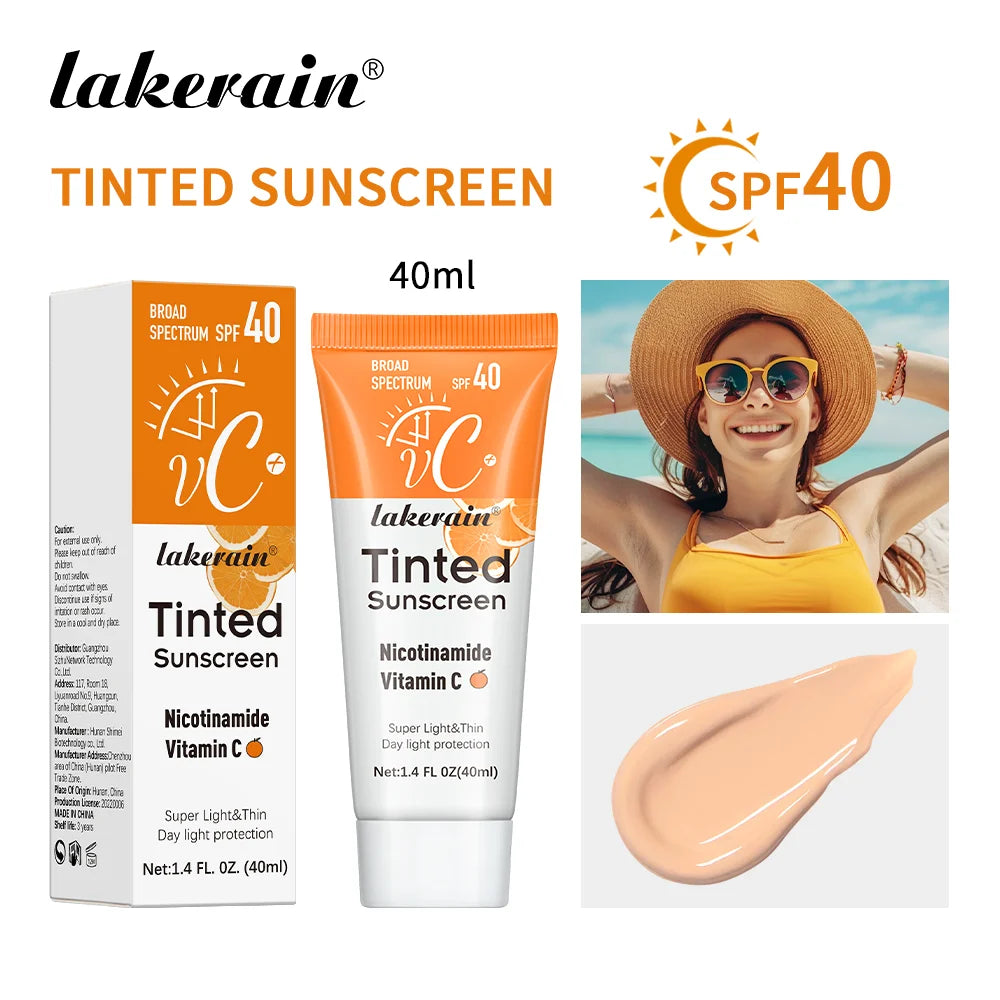 🌞 Vitamin C Tinted Sunscreen with SPF 40 – Hydrating Mineral Protection with Zinc Oxide & Titanium Dioxide for a Healthy Glow ✨