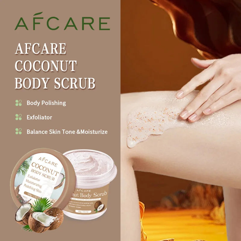 🥥 Coconut Scrub Exfoliating Body Scrub – Polishing Collagen Body & Foot Scrub for Skin Whitening & Dead Skin Removal! ✨