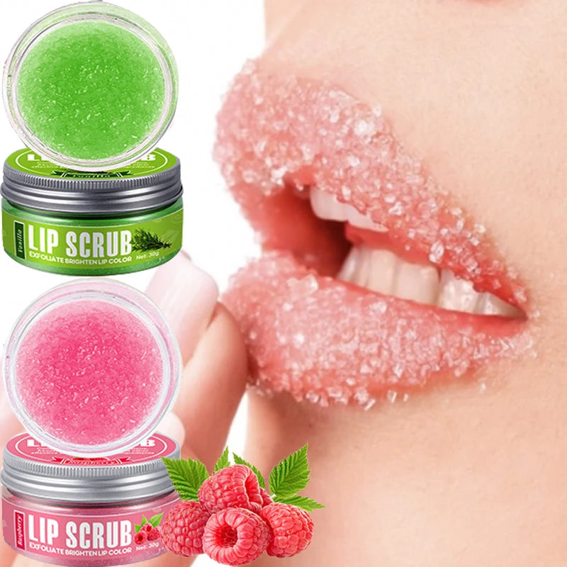 Exfoliating Lip Scrub and Nourishing Lip Balm for smooth, hydrated lips, reducing fine lines and dryness