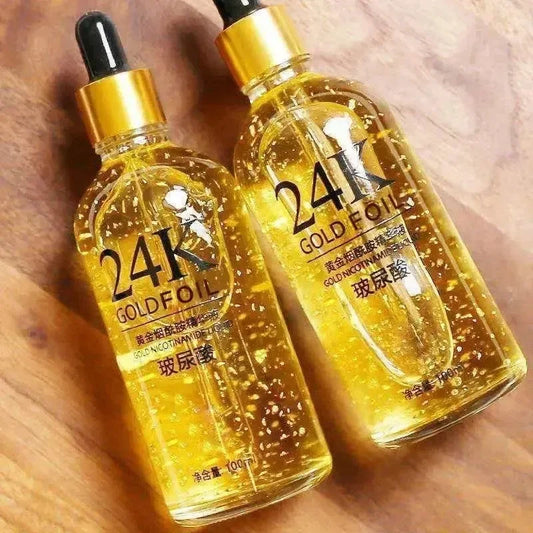 24K gold and hyaluronic acid anti-aging face serum – lifts, brightens, and whitens skin for a golden glow