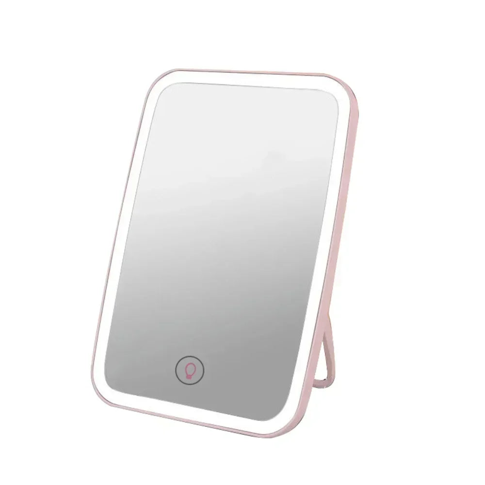 LED Foldable Makeup Mirror – Rechargeable, Rotating & Portable with Touch Control