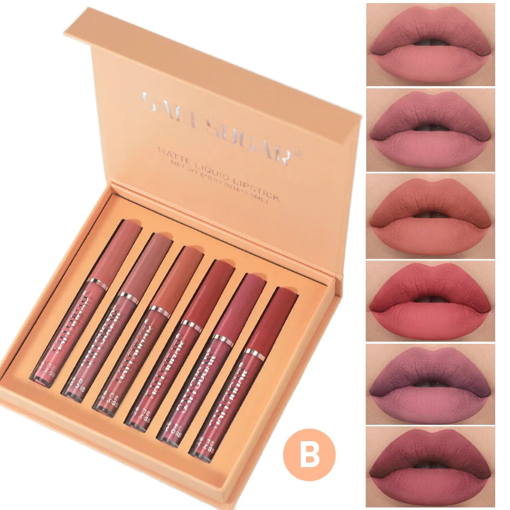 💋 6pc Matte Liquid Lipstick Set 💄 – Long-Lasting Lip Stain, Non-Stick Cup, Nude Shades, Perfect Makeup Gift Box! 🎁