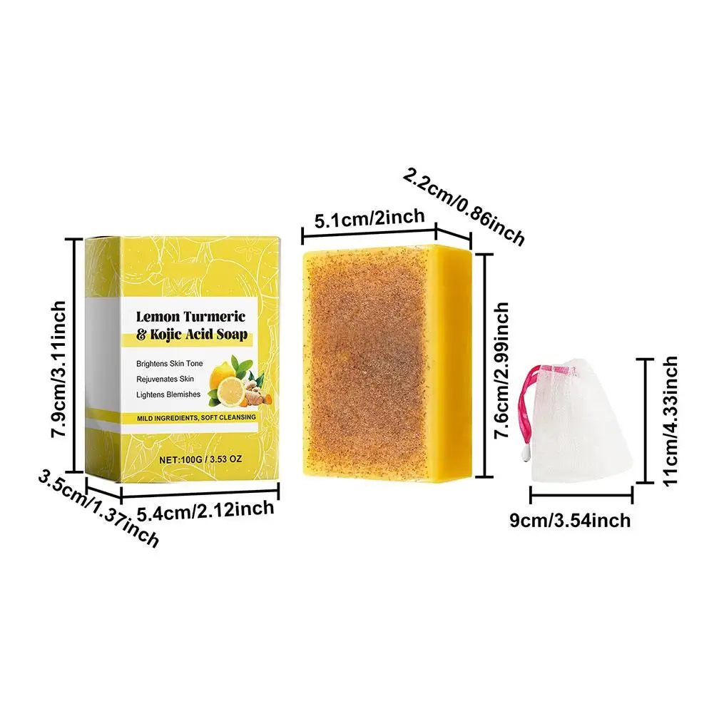 Lemon & Turmeric Kojic Acid Soap Bar – Brightening & Firming Face & Body Wash for Glowing Skin