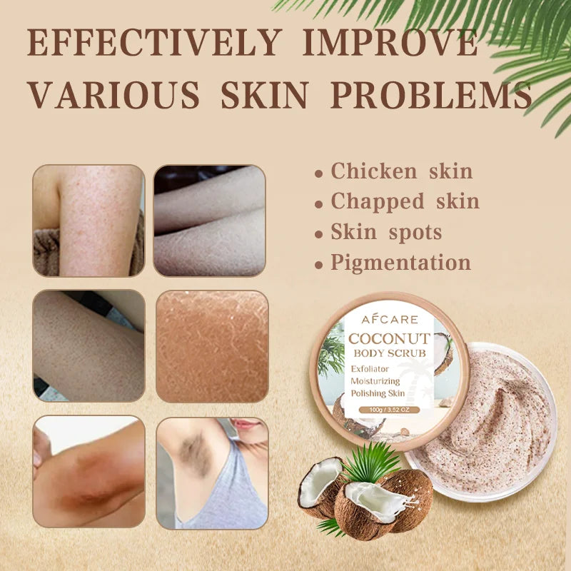 🥥 Coconut Scrub Exfoliating Body Scrub – Polishing Collagen Body & Foot Scrub for Skin Whitening & Dead Skin Removal! ✨