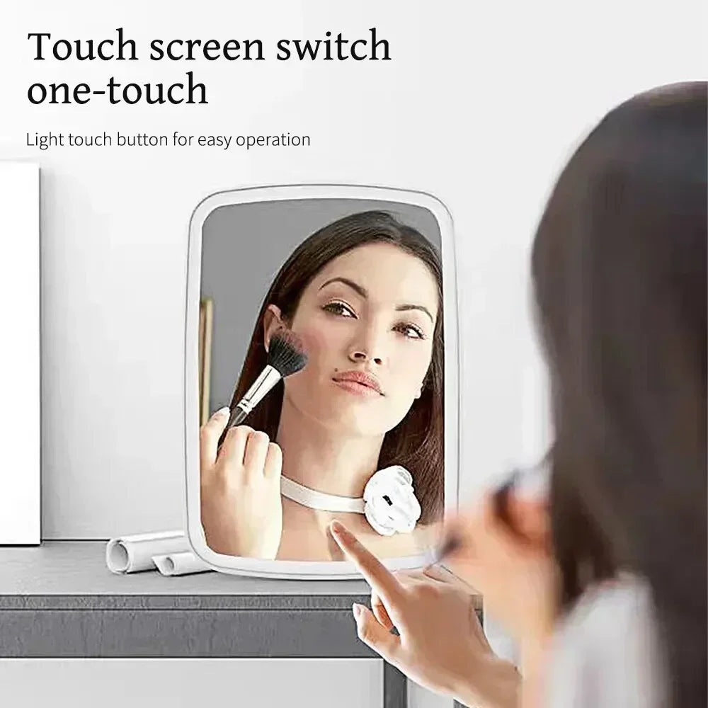 LED Foldable Makeup Mirror – Rechargeable, Rotating & Portable with Touch Control