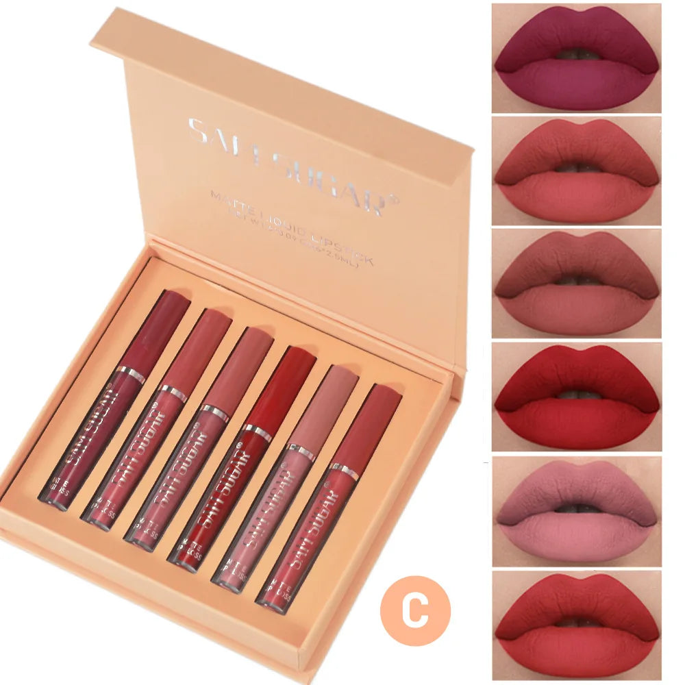 💋 6pc Matte Liquid Lipstick Set 💄 – Long-Lasting Lip Stain, Non-Stick Cup, Nude Shades, Perfect Makeup Gift Box! 🎁