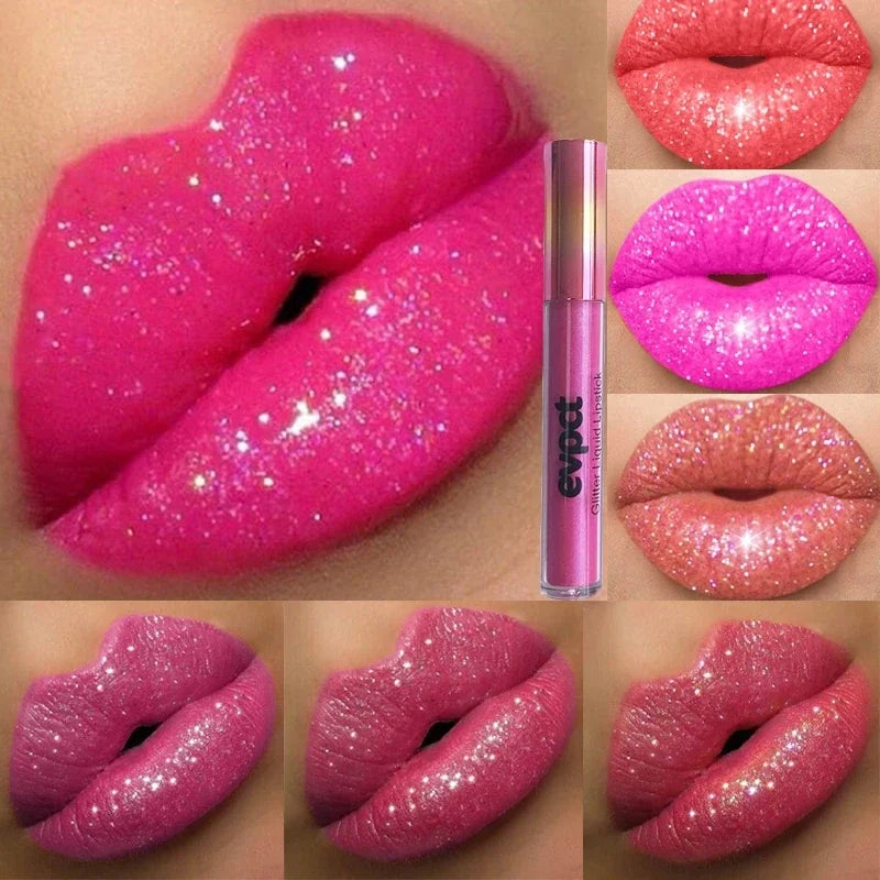 💎✨ 18-Color Diamond Shimmer Lip Gloss 💋 Matte Glitter Liquid Lipstick 💖 Waterproof Pearl-Infused Sexy Lip Makeup