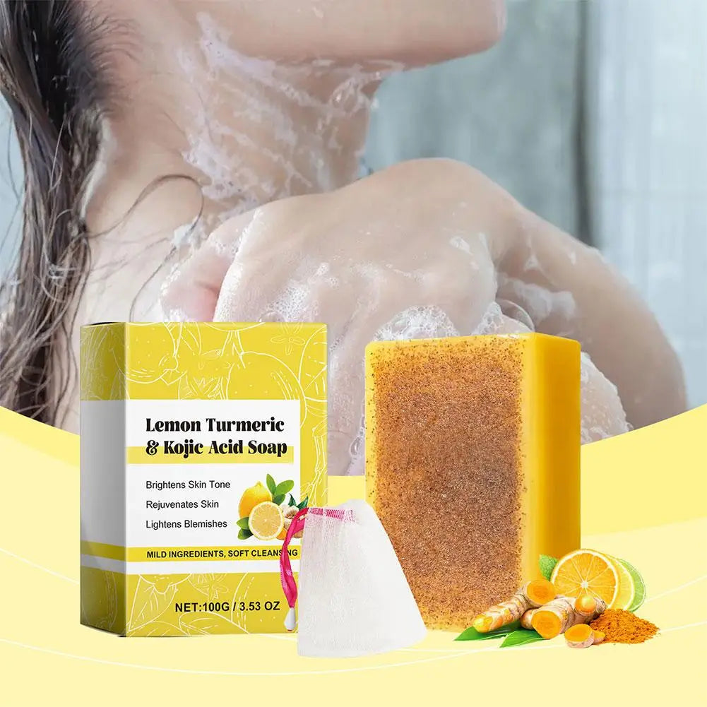 Lemon & Turmeric Kojic Acid Soap Bar – Brightening & Firming Face & Body Wash for Glowing Skin