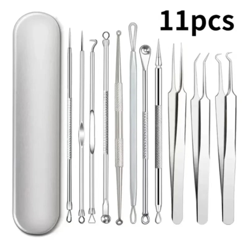 11-piece acne and blackhead removal tool set – precision tools for ingrown hair and pore cleaning