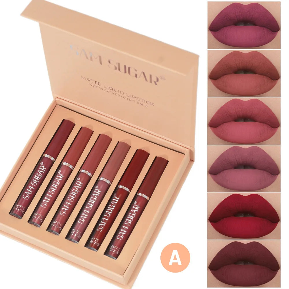 💋 6pc Matte Liquid Lipstick Set 💄 – Long-Lasting Lip Stain, Non-Stick Cup, Nude Shades, Perfect Makeup Gift Box! 🎁