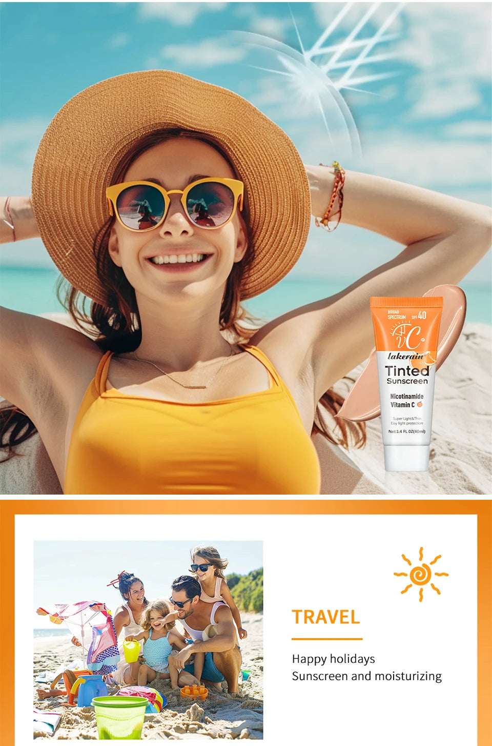 🌞 Vitamin C Tinted Sunscreen with SPF 40 – Hydrating Mineral Protection with Zinc Oxide & Titanium Dioxide for a Healthy Glow ✨