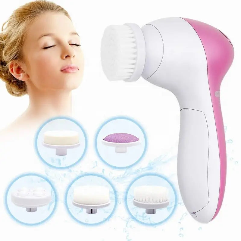 5-in-1 Electric Facial Cleaner: Deep Cleanse, Massage & Blackhead Removal Spa Tool