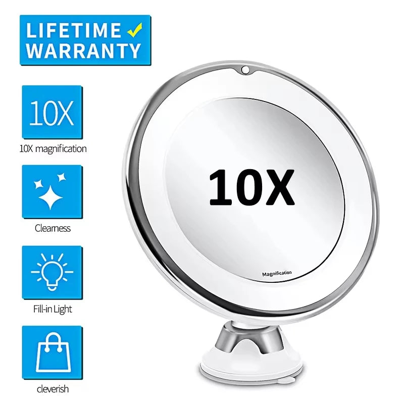 Flexible 10x Magnifying LED Vanity Mirror – Adjustable, Lighted Makeup Mirror with Suction Base