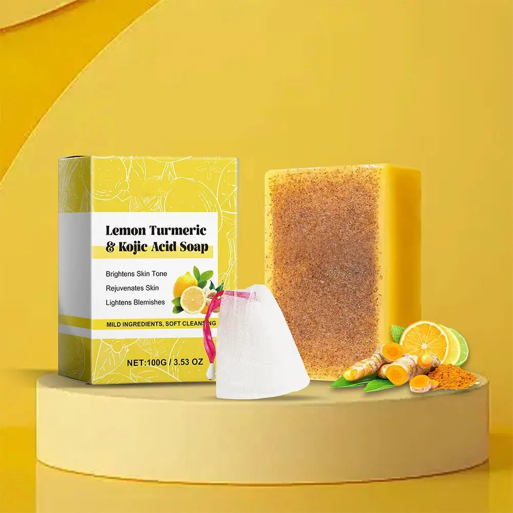 Lemon & Turmeric Kojic Acid Soap Bar – Brightening & Firming Face & Body Wash for Glowing Skin