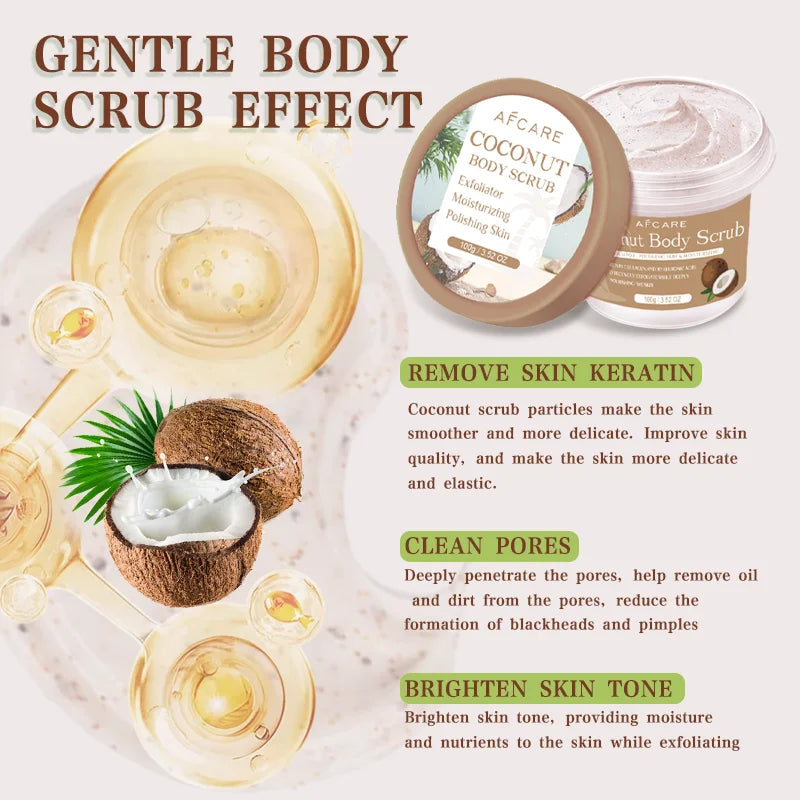 🥥 Coconut Scrub Exfoliating Body Scrub – Polishing Collagen Body & Foot Scrub for Skin Whitening & Dead Skin Removal! ✨