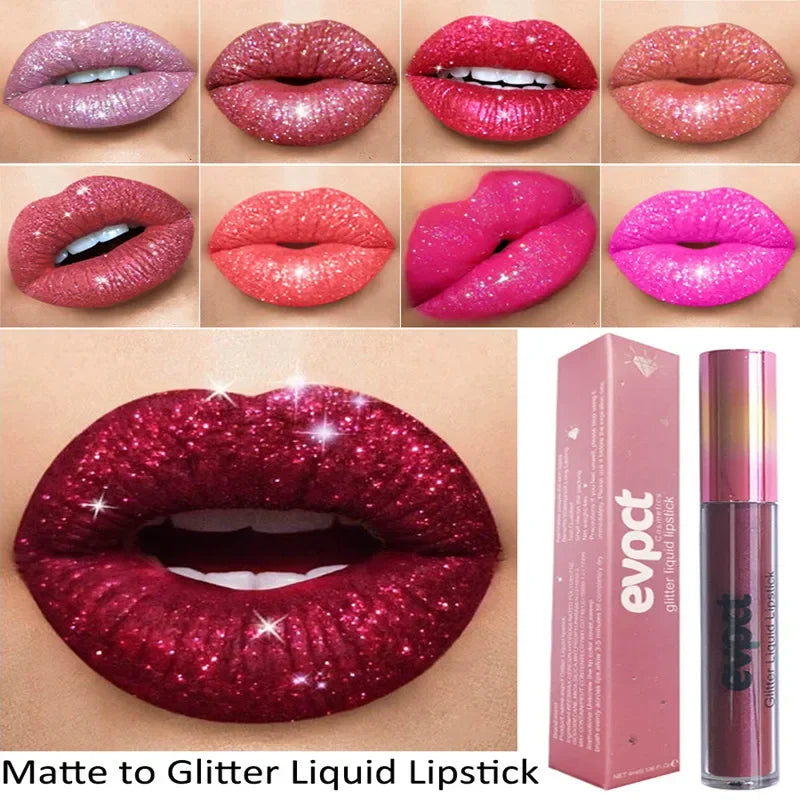 💎✨ 18-Color Diamond Shimmer Lip Gloss 💋 Matte Glitter Liquid Lipstick 💖 Waterproof Pearl-Infused Sexy Lip Makeup