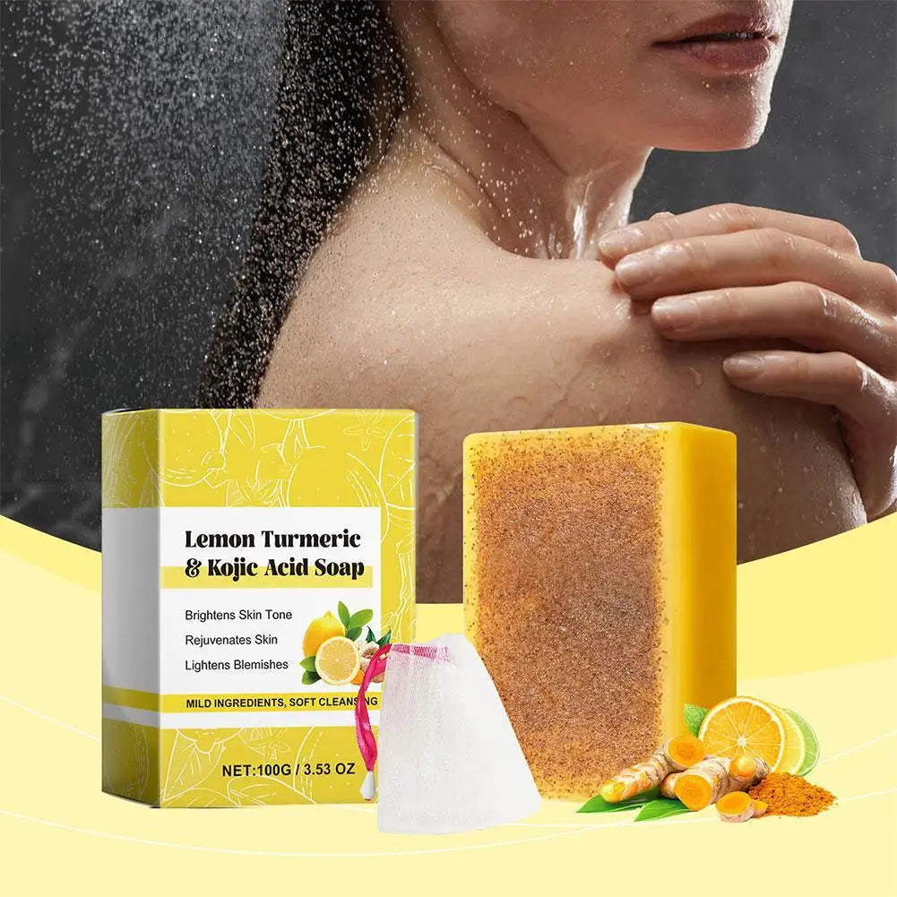 Lemon & Turmeric Kojic Acid Soap Bar – Brightening & Firming Face & Body Wash for Glowing Skin