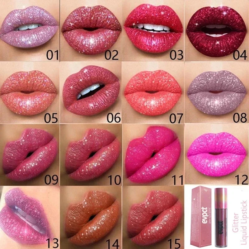 💎✨ 18-Color Diamond Shimmer Lip Gloss 💋 Matte Glitter Liquid Lipstick 💖 Waterproof Pearl-Infused Sexy Lip Makeup