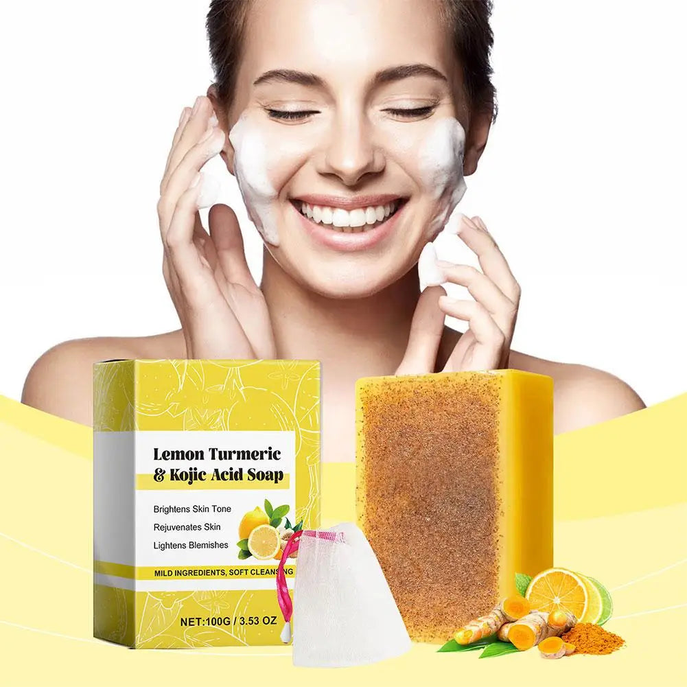 Lemon & Turmeric Kojic Acid Soap Bar – Brightening & Firming Face & Body Wash for Glowing Skin