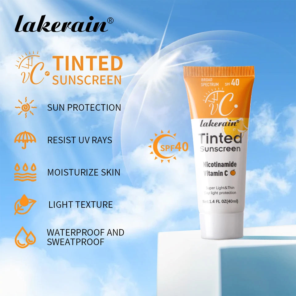 🌞 Vitamin C Tinted Sunscreen with SPF 40 – Hydrating Mineral Protection with Zinc Oxide & Titanium Dioxide for a Healthy Glow ✨